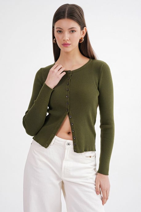 Knopfverschluss Slim Fit Rippstrick-Cardigan - Image 5