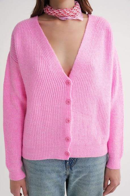 Strukturierter V-Ausschnitt Knopf-Cardigan - Image 5