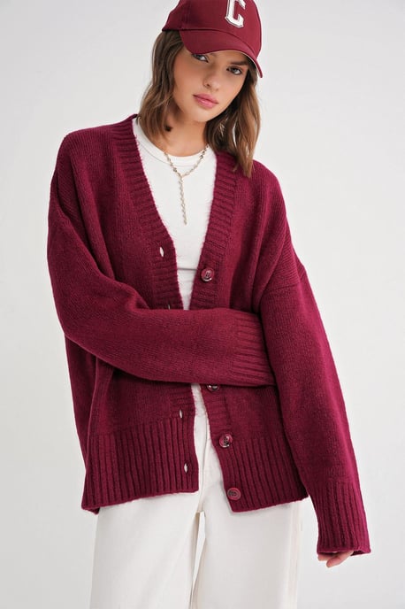 Knopf- V-Ausschnitt Rippstrick-Cardigan - Image 1