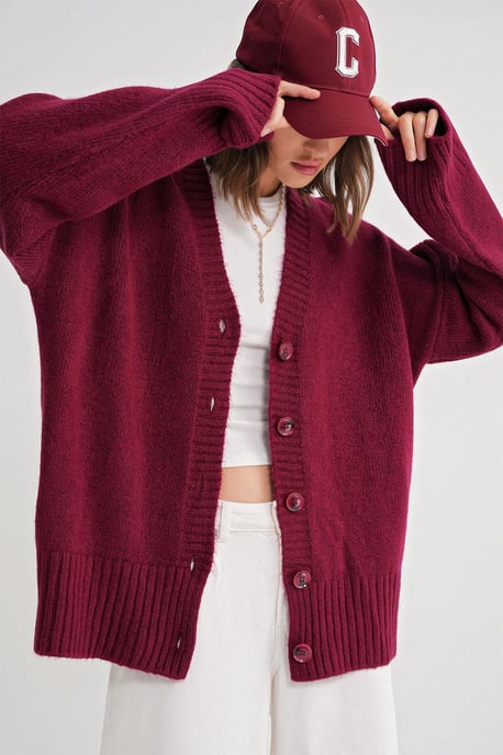 Knopf- V-Ausschnitt Rippstrick-Cardigan - Image 2
