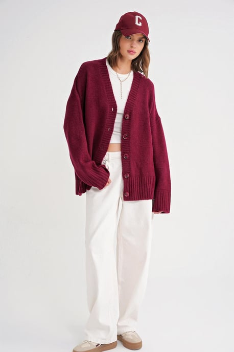 Knopf- V-Ausschnitt Rippstrick-Cardigan - Image 3