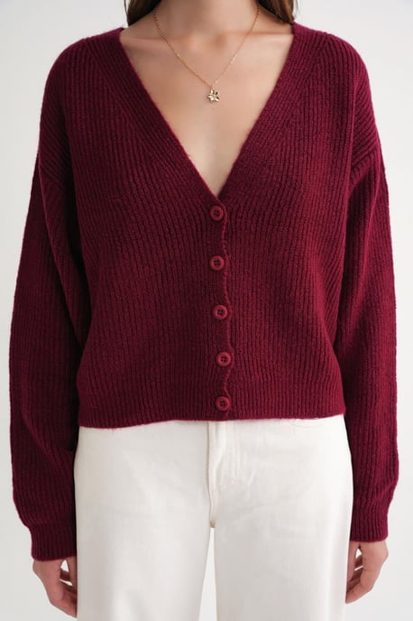 Texturierter V-Ausschnitt Knopf-Cardigan - Image 5