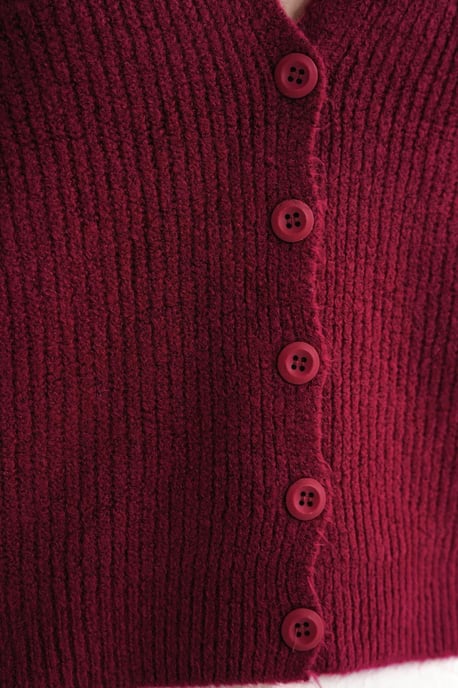 Texturierter V-Ausschnitt Knopf-Cardigan - Image 6