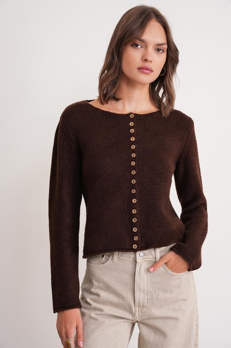 Geknöpfte gerippte Strickjacke - Image 1