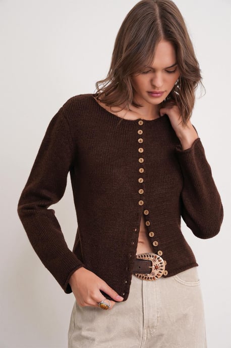 Geknöpfte gerippte Strickjacke - Image 3