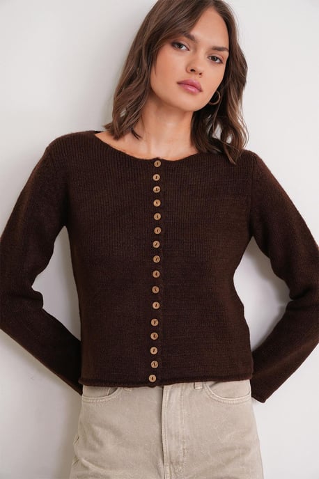 Geknöpfte gerippte Strickjacke - Image 4
