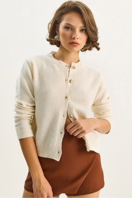 Strukturierter Rippstrick-Cardigan mit Pailletten-Details - Image 1