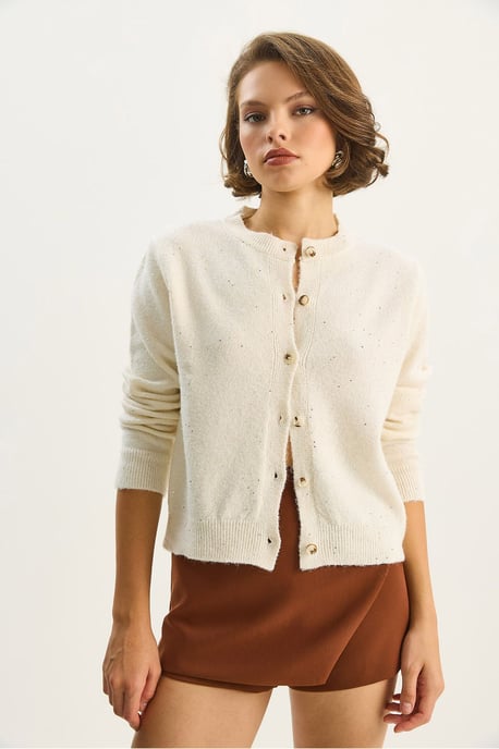 Strukturierter Rippstrick-Cardigan mit Pailletten-Details - Image 2