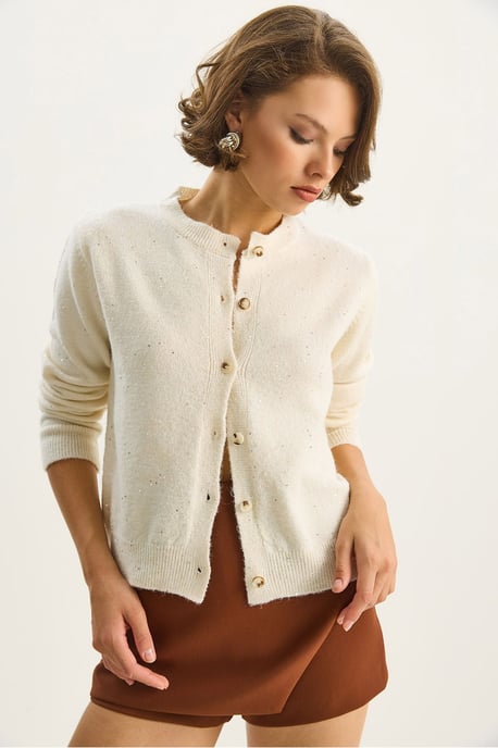 Strukturierter Rippstrick-Cardigan mit Pailletten-Details - Image 4