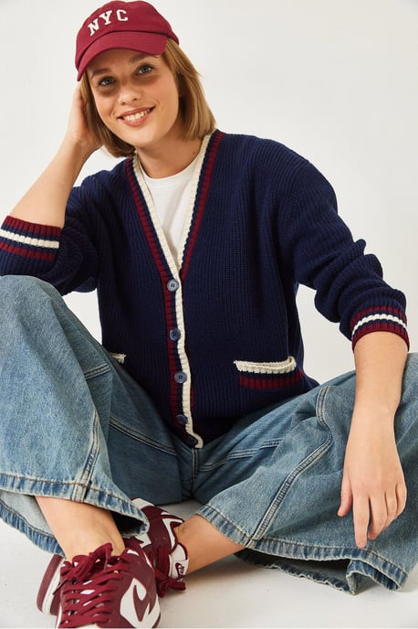 Gemusterter V-Ausschnitt Rippenstrick-Cardigan mit Taschen - Image 2
