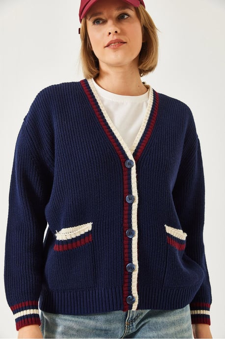 Gemusterter V-Ausschnitt Rippenstrick-Cardigan mit Taschen - Image 4