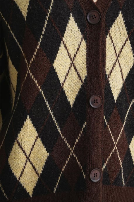 Oversize Argyle V-Ausschnitt Knopf-Cardigan - Image 6