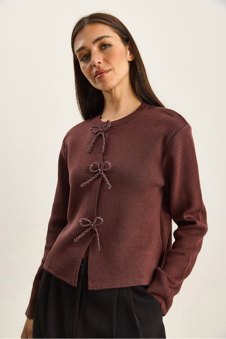 Rundhals Strick-Cardigan mit Schleifen-Detail - Image 2