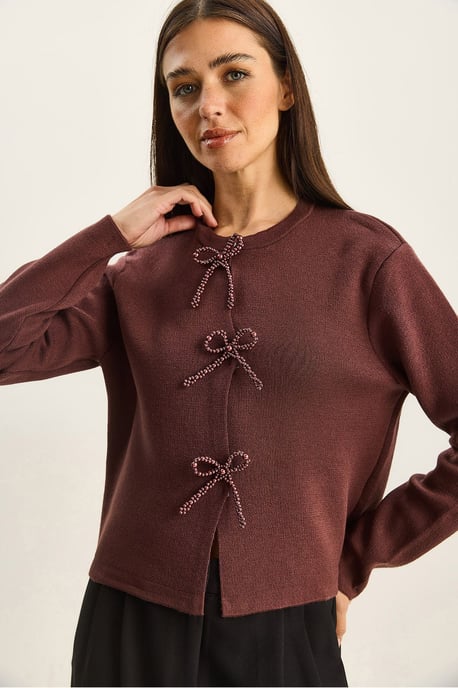 Rundhals Strick-Cardigan mit Schleifen-Detail - Image 3