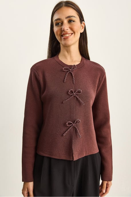 Rundhals Strick-Cardigan mit Schleifen-Detail - Image 4