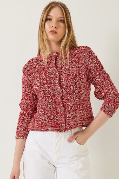 Strukturierter Crop-Cardigan mit Knopfverschluss - Image 2