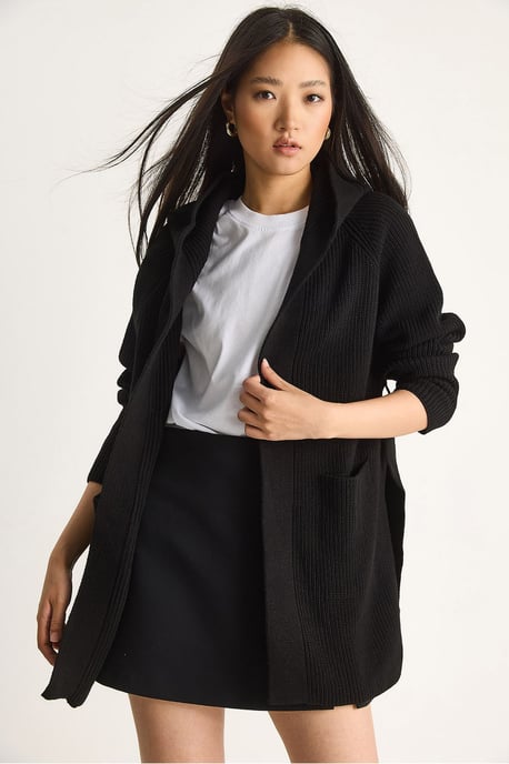 Kapuzenstrickjacke mit Bindebandverschluss - Image 3