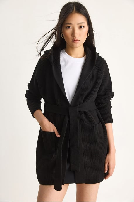 Kapuzenstrickjacke mit Bindebandverschluss - Image 4