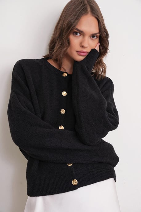 Knopffreier gerippter Strick-Cardigan - Image 1