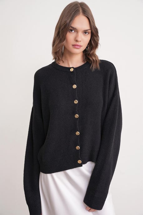 Knopffreier gerippter Strick-Cardigan - Image 3