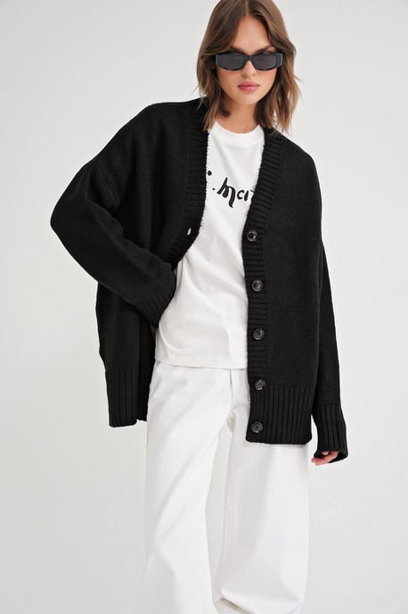 Knopf-Front V-Ausschnitt Rippstrick-Cardigan - Image 2