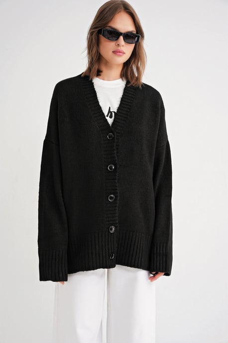 Knopf-Front V-Ausschnitt Rippstrick-Cardigan - Image 5