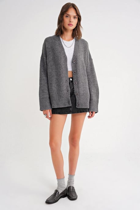 Gestreifter V-Ausschnitt Cardigan mit Knöpfen - Image 2
