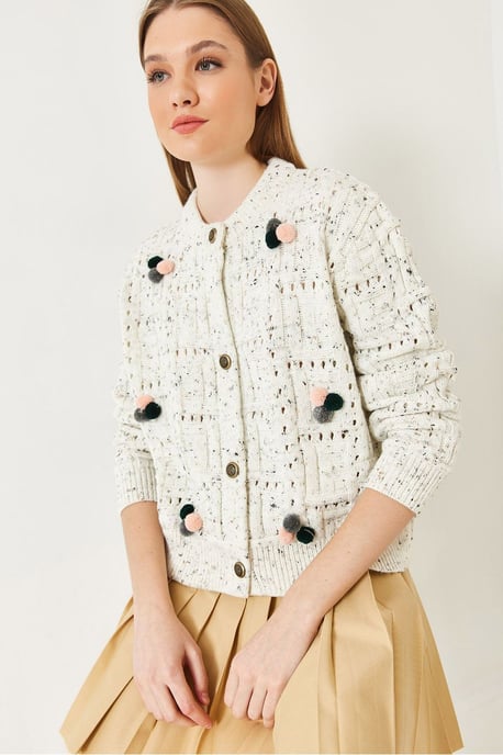 Strickjacke mit Struktur und Pompon - Image 2