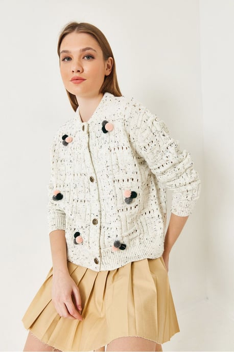 Strickjacke mit Struktur und Pompon - Image 3
