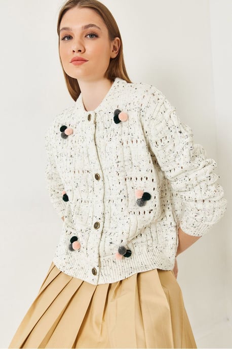 Strickjacke mit Struktur und Pompon - Image 4