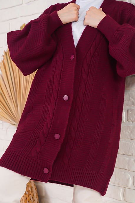 Knopfverschluss V-Ausschnitt Jacquard-Strickjacke - Image 4