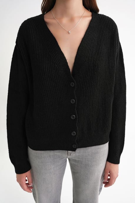 Strukturierter V-Ausschnitt Knopf-Cardigan - Image 5