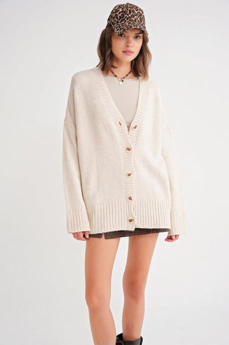 Knopf-V-Ausschnitt Rippstrickcardigan - Image 3
