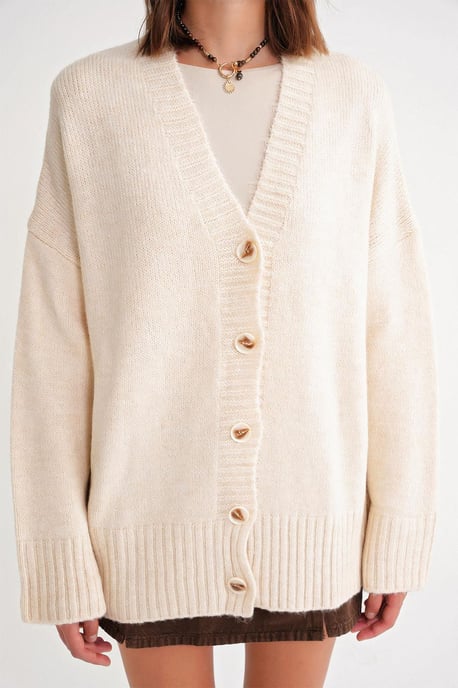 Knopf-V-Ausschnitt Rippstrickcardigan - Image 4