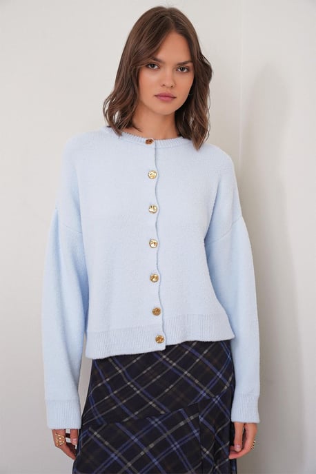 Knopf-unterlegter Rippstrick-Cardigan - Image 1