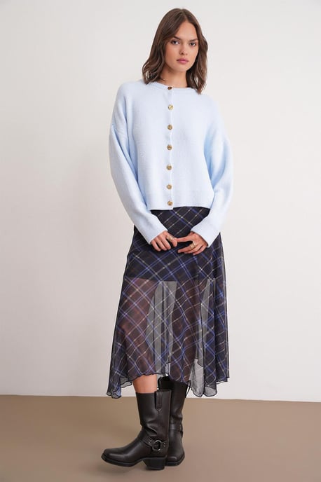 Knopf-unterlegter Rippstrick-Cardigan - Image 2
