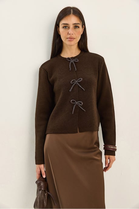 Pullover-Strickcardigan mit Schleifendetail - Image 4