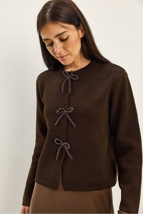 Pullover-Strickcardigan mit Schleifendetail - Image 5