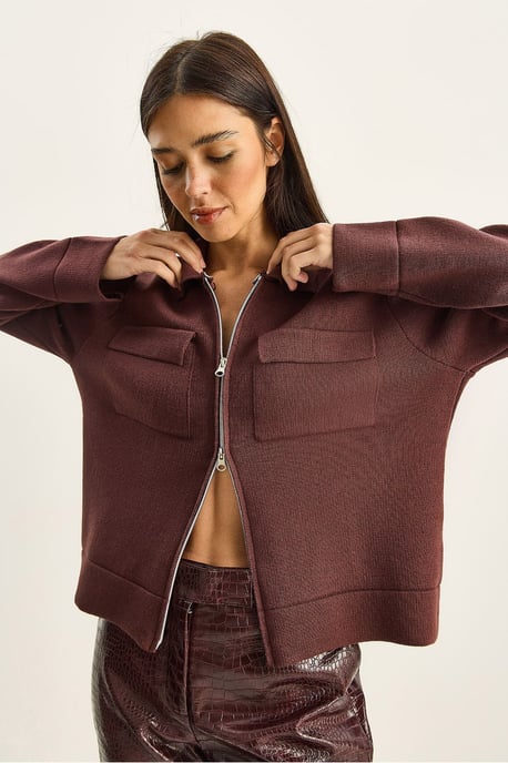 Rippstrick-Cardigan mit Reißverschluss und Taschen - Image 3