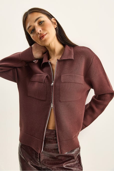 Rippstrick-Cardigan mit Reißverschluss und Taschen - Image 4