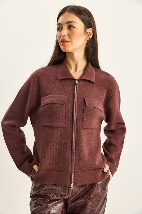 Rippstrick-Cardigan mit Reißverschluss und Taschen - Image 6