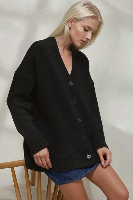 Dicker V-Ausschnitt Strickjacke - Image 1
