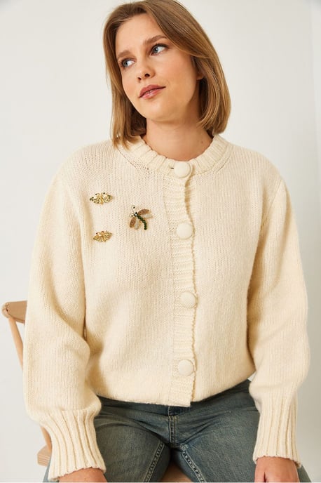 Strukturierter Strick-Cardigan mit Pompon - Image 2