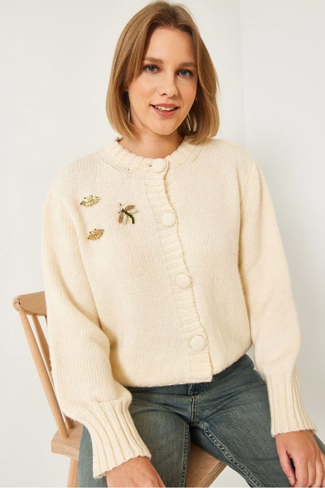 Strukturierter Strick-Cardigan mit Pompon - Image 3