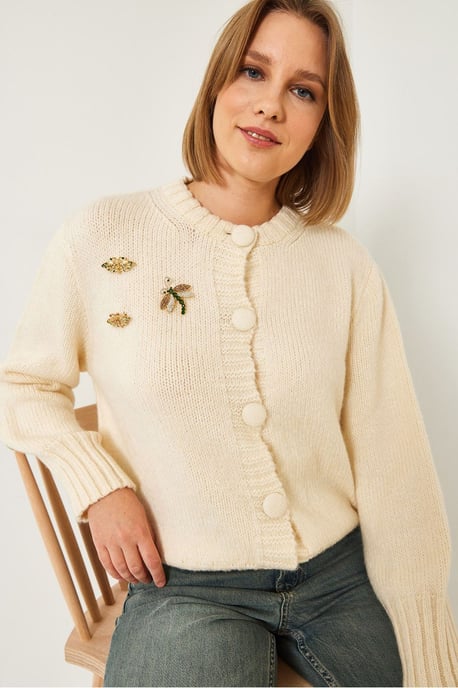 Strukturierter Strick-Cardigan mit Pompon - Image 4
