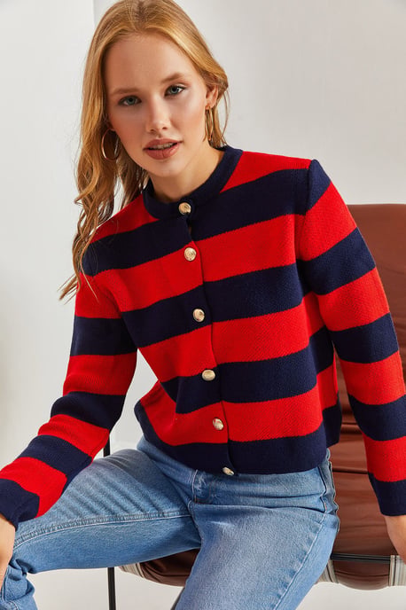 Gestreifter Strickcardigan mit Knopfverschluss - Image 1