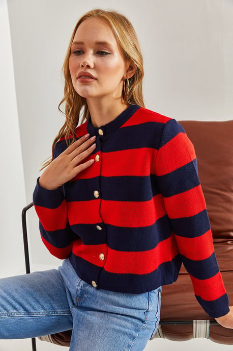 Gestreifter Strickcardigan mit Knopfverschluss - Image 2