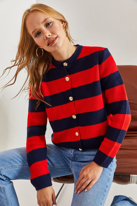 Gestreifter Strickcardigan mit Knopfverschluss - Image 3