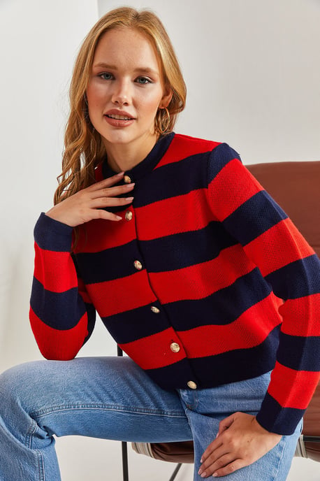 Gestreifter Strickcardigan mit Knopfverschluss - Image 4