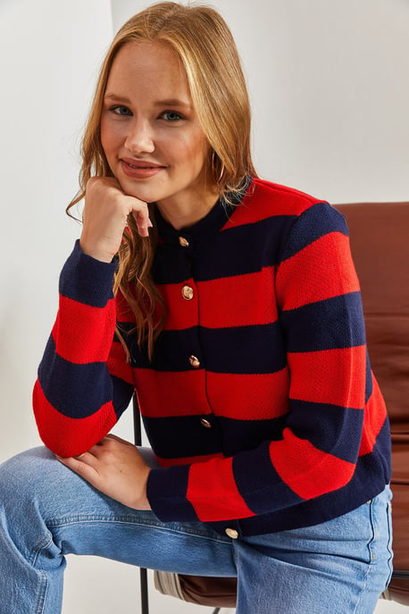 Gestreifter Strickcardigan mit Knopfverschluss - Image 5
